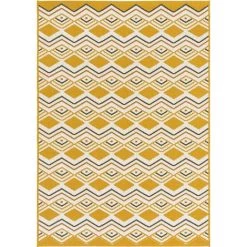 DÉCOWEB Tapis D'extérieur Ou De Salon - Motifs Graphiques - Jaune Safran - 80 X 150 Cm