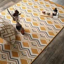 DÉCOWEB Tapis D'extérieur Ou De Salon - Motifs Graphiques - Jaune Safran - 80 X 150 Cm -Tapis et paillasson Soldes 20373836 5