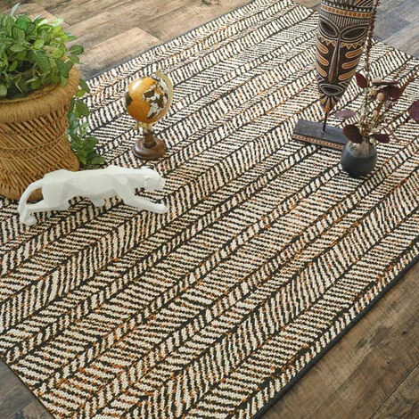 DÉCOWEB Tapis D'extérieur Ou De Salon - Motifs Graphiques - Noir, Crème Et Terracotta - 120 X 170 Cm 2 DÉCOWEB Tapis D'extérieur Ou De Salon - Motifs Graphiques - Noir, Crème Et Terracotta - 120 X 170 Cm – Image 2