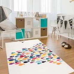 JADOREL Tapis Salon 60x110 Cm Rectangulaire FISHES Multicolore Chambre Adapté Au Chauffage Par Le Sol - Multicolore