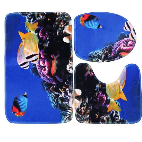 MANTA Fond De Mer Paysage Imperméable Salle De Bain Rideau De Douche Tapis De Couverture De Toilette Tapis Antidérapant Trois Coussinets Ensemble De Coussin De Siège De Toilette 3 MANTA Fond De Mer Paysage Imperméable Salle De Bain Rideau De Douche Tapis De Couverture De Toilette Tapis Antidérapant Trois Coussinets Ensemble De Coussin De Siège De Toilette – Image 3