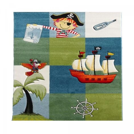 UNAMOURDETAPIS Tapis Enfant 160x160 Carre Cm Carré PIRATE Bleu Chambre Adapté Au Chauffage Par Le Sol - Bleu 1 UNAMOURDETAPIS Tapis Enfant 160x160 Carre Cm Carré PIRATE Bleu Chambre Adapté Au Chauffage Par Le Sol - Bleu