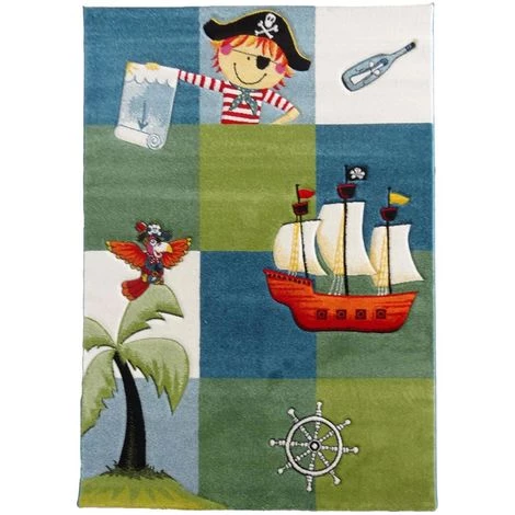 UNAMOURDETAPIS Tapis Enfant 160x160 Carre Cm Carré PIRATE Bleu Chambre Adapté Au Chauffage Par Le Sol - Bleu 2 UNAMOURDETAPIS Tapis Enfant 160x160 Carre Cm Carré PIRATE Bleu Chambre Adapté Au Chauffage Par Le Sol - Bleu – Image 2