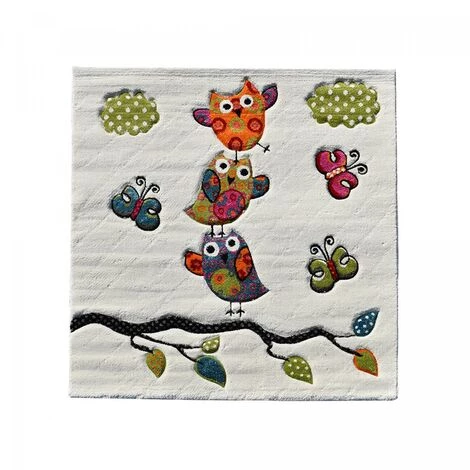 UNAMOURDETAPIS Tapis Enfant 100x100 Carre Cm Carré KIDS CHOUETTE Beige Chambre Adapté Au Chauffage Par Le Sol - Beige 1 UNAMOURDETAPIS Tapis Enfant 100x100 Carre Cm Carré KIDS CHOUETTE Beige Chambre Adapté Au Chauffage Par Le Sol - Beige