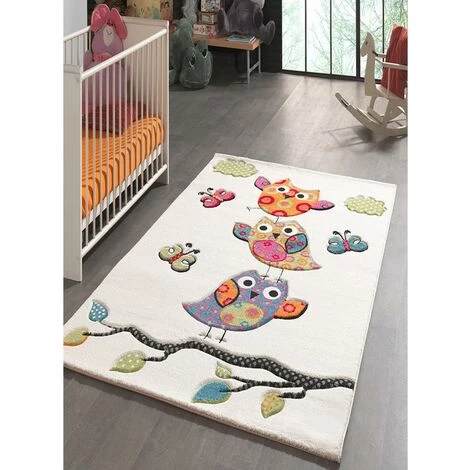 UNAMOURDETAPIS Tapis Enfant 100x100 Carre Cm Carré KIDS CHOUETTE Beige Chambre Adapté Au Chauffage Par Le Sol - Beige 5 UNAMOURDETAPIS Tapis Enfant 100x100 Carre Cm Carré KIDS CHOUETTE Beige Chambre Adapté Au Chauffage Par Le Sol - Beige – Image 5