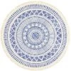 DÉCOWEB Tapis Rond En Coton Blanc à Franges - Aztèque - Motifs Bleu - Ø 90 Cm