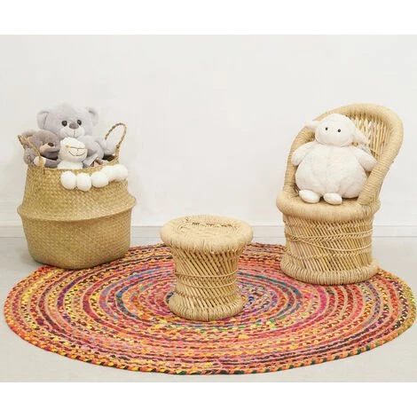 AUBRY GASPARD Tapis Rond Coloré En Jute Et En Coton India Ø 120 Multicolore - Multicolore 2 AUBRY GASPARD Tapis Rond Coloré En Jute Et En Coton India Ø 120 Multicolore - Multicolore – Image 2