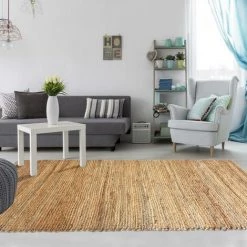 UNAMOURDETAPIS Tapis Kilim 60x110 Cm Rectangulaire JUTE NATURE 180 Beige Entrée Tissé à La Main Jute - Beige