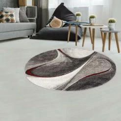 UNAMOURDETAPIS 140x140 Rond Tapis Rond 140x140 Cm Rond MADILA ROND Rouge Salon Adapté Au Chauffage Par Le Sol - Rouge