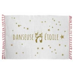 DOUCEUR D'INTÉRIEUR Tapis Rectangle à Franges 50x80cm Danseuse Etoile Imprimé Or - Beige