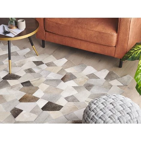 BELIANI Tapis En Cuir Véritable Gris 200x140cm - Gris 2 BELIANI Tapis En Cuir Véritable Gris 200x140cm - Gris – Image 2