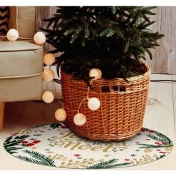 Tapis Décoration De Fêtes- Tapis En Vinyle Tarkett - Diamètre 90 - Motif Joyeux Noël Blanc
