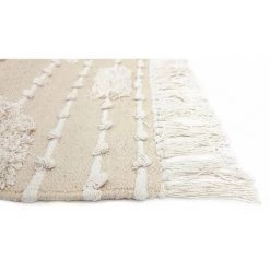 RIDEAUDISCOUNT Tapis 100% Coton 60 X 110 Cm Avec Franges Et Bandes Tissées Irrégulières Petites Boules En Relief Naturel - Naturel -Tapis et paillasson Soldes 25960397 3
