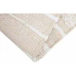 RIDEAUDISCOUNT Tapis 100% Coton 60 X 110 Cm Avec Franges Et Bandes Tissées Irrégulières Petites Boules En Relief Naturel - Naturel -Tapis et paillasson Soldes 25960397 4