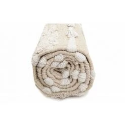 RIDEAUDISCOUNT Tapis 100% Coton 60 X 110 Cm Avec Franges Et Bandes Tissées Irrégulières Petites Boules En Relief Naturel - Naturel -Tapis et paillasson Soldes 25960397 5