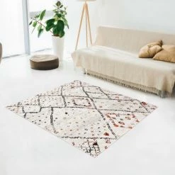 JADOREL Tapis Salon 160x160 Carre Cm Carré MOROCCO STYLE CARRE Crème Salon Adapté Au Chauffage Par Le Sol - Crème