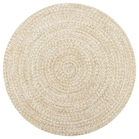 TRUE DEAL Tapis Fait à La Main Jute Blanc Et Naturel 90 Cm 1 TRUE DEAL Tapis Fait à La Main Jute Blanc Et Naturel 90 Cm