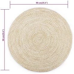 TRUE DEAL Tapis Fait à La Main Jute Blanc Et Naturel 90 Cm 9 TRUE DEAL Tapis Fait à La Main Jute Blanc Et Naturel 90 Cm -Tapis et paillasson Soldes 26117233 5
