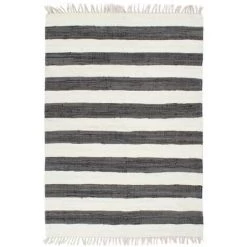 TRUE DEAL Tapis Chindi Tissé à La Main Coton 120x170cm Anthracite / Blanc