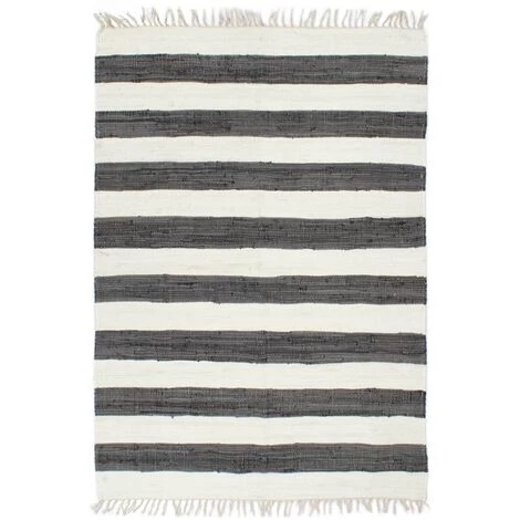 TRUE DEAL Tapis Chindi Tissé à La Main Coton 120x170cm Anthracite / Blanc 1 TRUE DEAL Tapis Chindi Tissé à La Main Coton 120x170cm Anthracite / Blanc