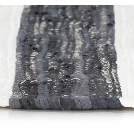 TRUE DEAL Tapis Chindi Tissé à La Main Coton 120x170cm Anthracite / Blanc 3 TRUE DEAL Tapis Chindi Tissé à La Main Coton 120x170cm Anthracite / Blanc – Image 3