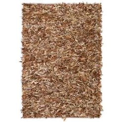 TRUE DEAL Tapis Shaggy Cuir Véritable 160 X 230 Cm Brun Roux