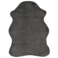 TRUE DEAL Tapis 65 X 95 Cm Fausse Fourrure De Lapin Gris Foncé