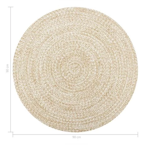 ASUPERMALL Tapis Fait A La Main Jute Blanc Et Naturel 90 Cm 2 ASUPERMALL Tapis Fait A La Main Jute Blanc Et Naturel 90 Cm – Image 2
