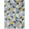 THEDECOFACTORY FJORD - <p>Tapis Aspect Laineux Motif Carrés Bleu Et Jaune 160x230 - Bleu