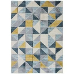 THEDECOFACTORY FJORD - <p>Tapis Aspect Laineux Motif Carrés Bleu Et Jaune 160x230 - Bleu