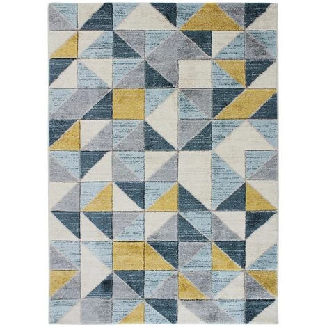 THEDECOFACTORY FJORD - <p>Tapis Aspect Laineux Motif Carrés Bleu Et Jaune 160x230 - Bleu 1 THEDECOFACTORY FJORD - <p>Tapis Aspect Laineux Motif Carrés Bleu Et Jaune 160x230 - Bleu