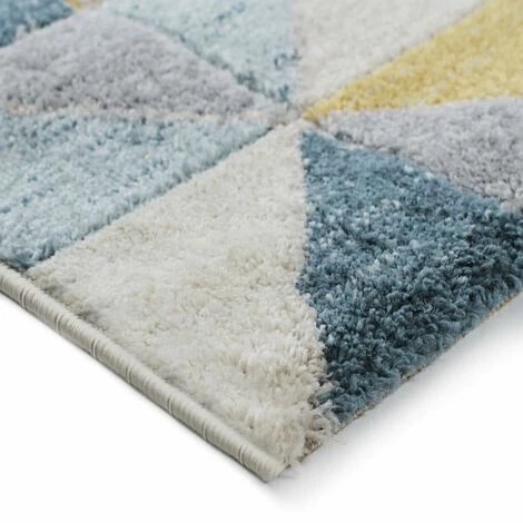 THEDECOFACTORY FJORD - <p>Tapis Aspect Laineux Motif Carrés Bleu Et Jaune 160x230 - Bleu 3 THEDECOFACTORY FJORD - <p>Tapis Aspect Laineux Motif Carrés Bleu Et Jaune 160x230 - Bleu – Image 3