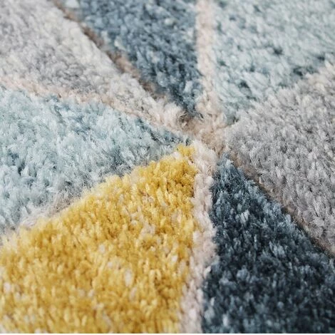 THEDECOFACTORY FJORD - <p>Tapis Aspect Laineux Motif Carrés Bleu Et Jaune 160x230 - Bleu 4 THEDECOFACTORY FJORD - <p>Tapis Aspect Laineux Motif Carrés Bleu Et Jaune 160x230 - Bleu – Image 4