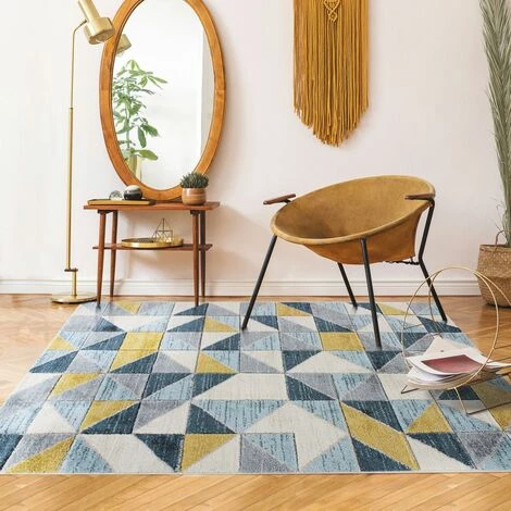 THEDECOFACTORY FJORD - <p>Tapis Aspect Laineux Motif Carrés Bleu Et Jaune 160x230 - Bleu 5 THEDECOFACTORY FJORD - <p>Tapis Aspect Laineux Motif Carrés Bleu Et Jaune 160x230 - Bleu – Image 5