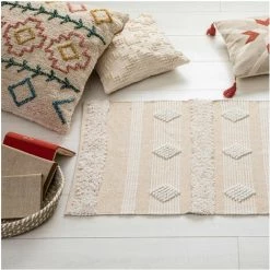 Atmosphera - Tapis Décoratif En Coton Motif Sable Et Cuivre 60 X 90 Cm - Petit Losange -Tapis et paillasson Soldes 26855920 3