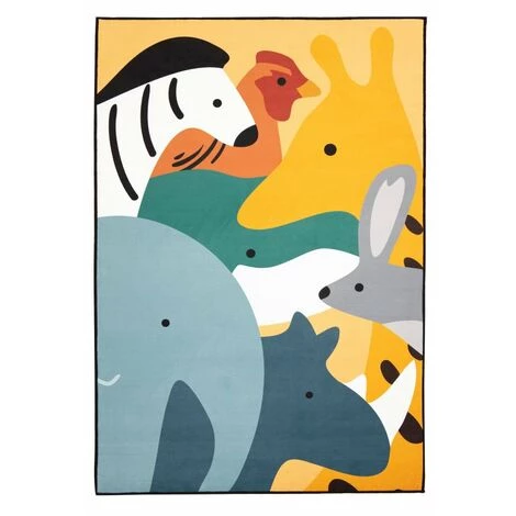 RIDEAUDISCOUNT Tapis 80 X 120 Cm Velours Ras Imprimé Finition Surjet Motif Animaux Multicolore - Multicolore 2 RIDEAUDISCOUNT Tapis 80 X 120 Cm Velours Ras Imprimé Finition Surjet Motif Animaux Multicolore - Multicolore – Image 2