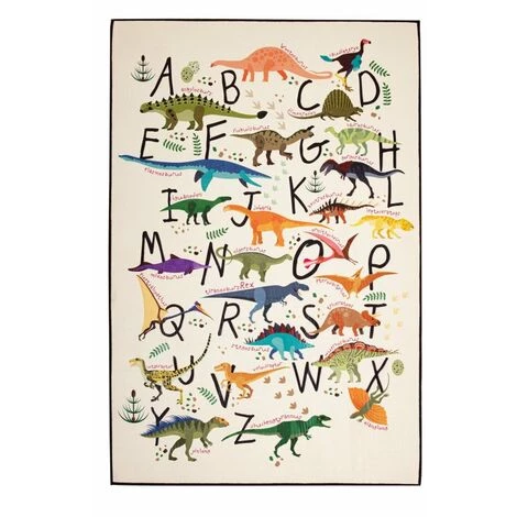 RIDEAUDISCOUNT Tapis 80 X 120 Cm Velours Ras Imprimé Finition Surjet Motif Alphabet Dinosaures Multicolore - Multicolore 2 RIDEAUDISCOUNT Tapis 80 X 120 Cm Velours Ras Imprimé Finition Surjet Motif Alphabet Dinosaures Multicolore - Multicolore – Image 2