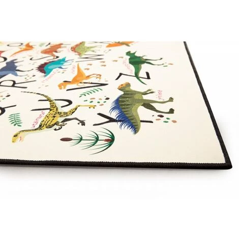 RIDEAUDISCOUNT Tapis 80 X 120 Cm Velours Ras Imprimé Finition Surjet Motif Alphabet Dinosaures Multicolore - Multicolore 3 RIDEAUDISCOUNT Tapis 80 X 120 Cm Velours Ras Imprimé Finition Surjet Motif Alphabet Dinosaures Multicolore - Multicolore – Image 3