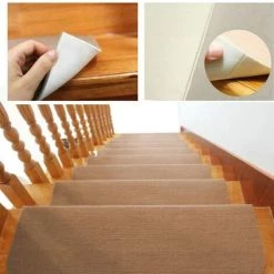 BATHRINS®15 Pcs Tapis D'Escalier Auto-adhésif Poinçon Aiguilleté 65x25cm Marron