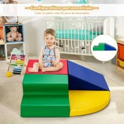 COSTWAY 4 Pièces Module En Mousse Pour Tout-Petits Antidérapant Modules De Motricité Jeu Educatif Idéal Pour Grimper Glisser Ramper