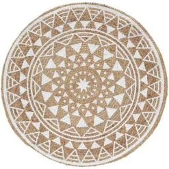 HOMEMAISON Tapis Rond En Jute Imprimé Blanc Ø 90 X 90 Cm - Blanc