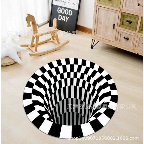 HAPPYSHOPPING Tapis Circulaire De Sol De Tapis De Vision Stereo En Spirale Noir Et Blanc, Vision 7100 * 100 - Vision 7100 * 100 2 HAPPYSHOPPING Tapis Circulaire De Sol De Tapis De Vision Stereo En Spirale Noir Et Blanc, Vision 7100 * 100 - Vision 7100 * 100 – Image 2