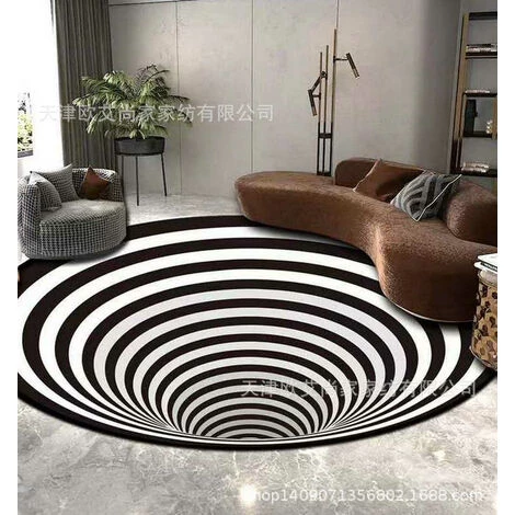 HAPPYSHOPPING Tapis Circulaire De Sol De Tapis De Vision Stereo En Spirale Noir Et Blanc, Vision 7100 * 100 - Vision 7100 * 100 3 HAPPYSHOPPING Tapis Circulaire De Sol De Tapis De Vision Stereo En Spirale Noir Et Blanc, Vision 7100 * 100 - Vision 7100 * 100 – Image 3