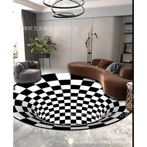 HAPPYSHOPPING Tapis Circulaire De Sol De Tapis De Vision Stereo En Spirale Noir Et Blanc, Vision 7100 * 100 - Vision 7100 * 100 4 HAPPYSHOPPING Tapis Circulaire De Sol De Tapis De Vision Stereo En Spirale Noir Et Blanc, Vision 7100 * 100 - Vision 7100 * 100 – Image 4