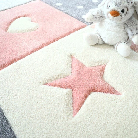 DÉCOWEB Tapis Enfant Fille - Étoile Et Cœur - Rose Pastel Gris Crème - 120 X 170 Cm 4 DÉCOWEB Tapis Enfant Fille - Étoile Et Cœur - Rose Pastel Gris Crème - 120 X 170 Cm – Image 4