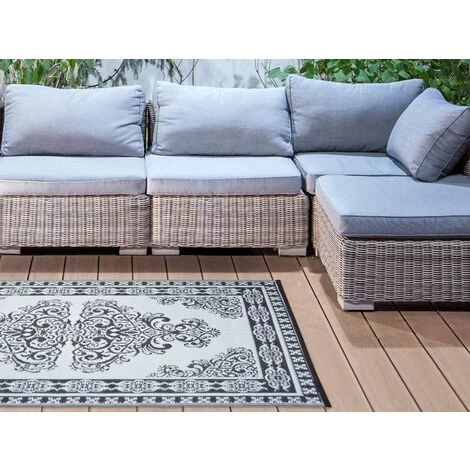 ESSCHERT DESIGN Tapis D'extérieur Rectangulaire Réversible Motif Perse Noir/blanc - 186 X 119 Cm - Noir 3 ESSCHERT DESIGN Tapis D'extérieur Rectangulaire Réversible Motif Perse Noir/blanc - 186 X 119 Cm - Noir – Image 3