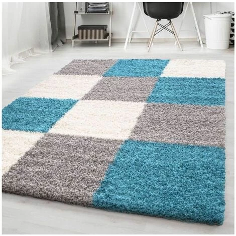 Tapis BOBOCHIC - Tapis Shaggy ANITA Motif Graphique 60x110 Bleu - Bleu 4 Tapis BOBOCHIC - Tapis Shaggy ANITA Motif Graphique 60x110 Bleu - Bleu – Image 4