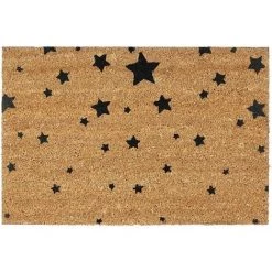 Relaxdays 10020168 Paillasson Fibres De Coco Tapis De Sol 60x40 Dessous Caoutchouc Antidérapant PVC ETOILES Porte Entrée Nature Tapis Entrée Terrasse Garage Jardin, Noir