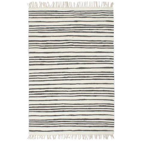 TRUE DEAL Tapis Chindi Tissé à La Main Coton 80x160cm Anthracite Et Blanc 1 TRUE DEAL Tapis Chindi Tissé à La Main Coton 80x160cm Anthracite Et Blanc