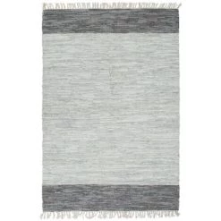 TRUE DEAL Tapis Chindi Tissé à La Main Cuir 80 X 160 Cm Gris